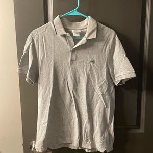 Lacoste men’s gray polo shirt with black detail on collar